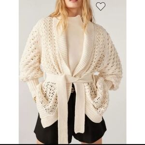 ba&sh Kyr Long Sleeve Open Front Sweater Cardigan ecru/off white Small